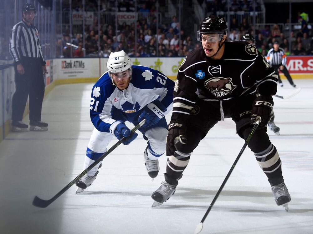 TheAHL's tweet photo. One period remains in #Game5. @TheHersheyBears have a 3-1 lead on the @TorontoMarlies. #TORvsHER #CalderCup https://t.co/PouUJeiH7Y