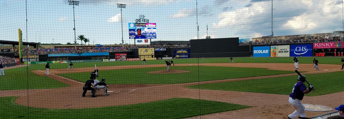 Bralough27's tweet photo. Game day with kiddo. Bringing him up right with Prince and baseball. #OneLastPurpleGame @StPaulSaints https://t.co/zvHEZInSLX