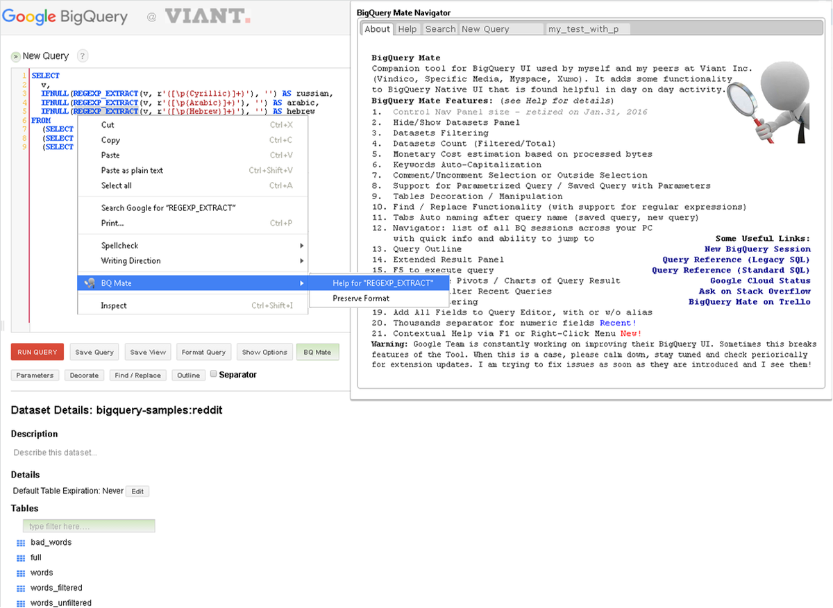 BigQuery Mate: Added support for Contextual Help. Right Click or F1 - chrome.google.com/webstore/detai…