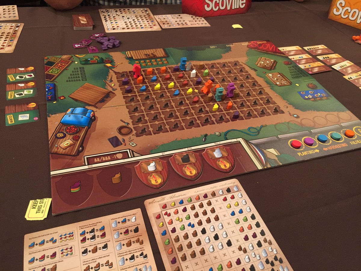 OT_RebeccaD's tweet photo. Finally got to play a game of Scoville!  This one is a nail-biter. 😱 #bggspring #BGGcon https://t.co/jRKqsaqFJm