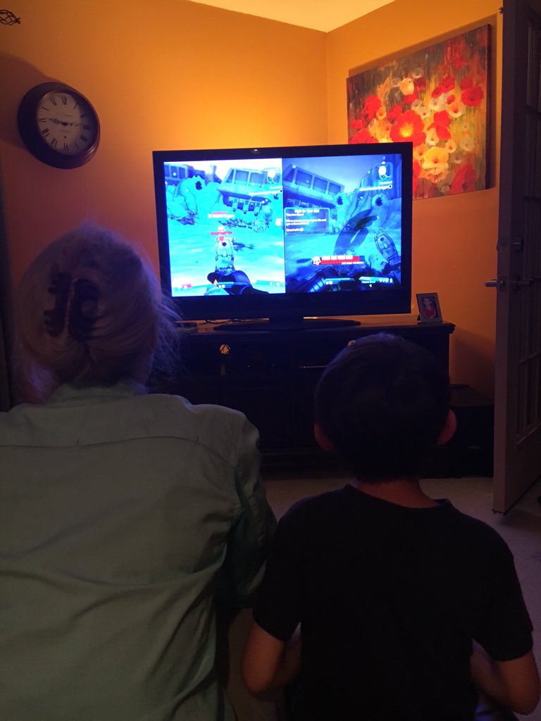 sandy_dandy94's tweet photo. Thanks @GearboxSoftware for helping bridge the generation gap! My mom and her grandson are loving Borderlands 2! https://t.co/jBQEeRwAzC