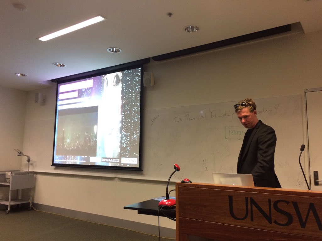salhadidi's tweet photo. Hank Haeusler giving a lecture on #smartmediafacades @UNSWCoDe @UNSWBuiltEnv #code3100 https://t.co/lz64K9c0dv