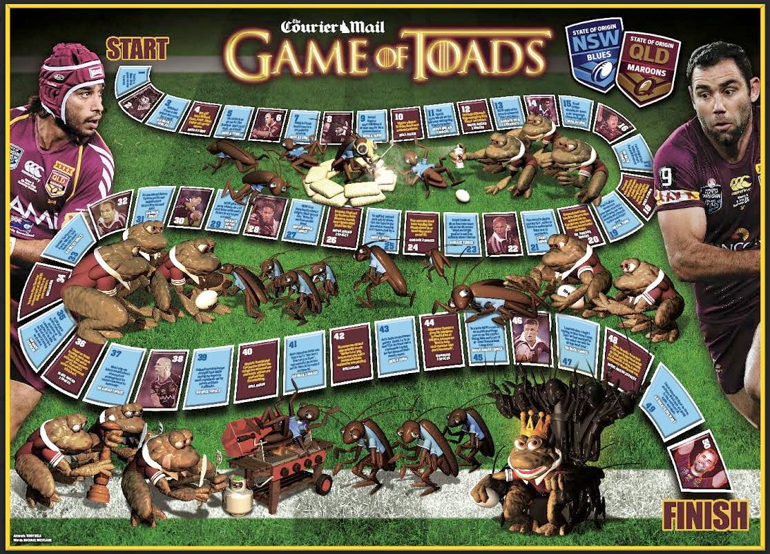 cmail_sport's tweet photo. Can't wait until Wednesday to beat up on the #Blues? Kick start the party with #GameofToads in @couriermail #QLDER https://t.co/9RFnhz1k5x