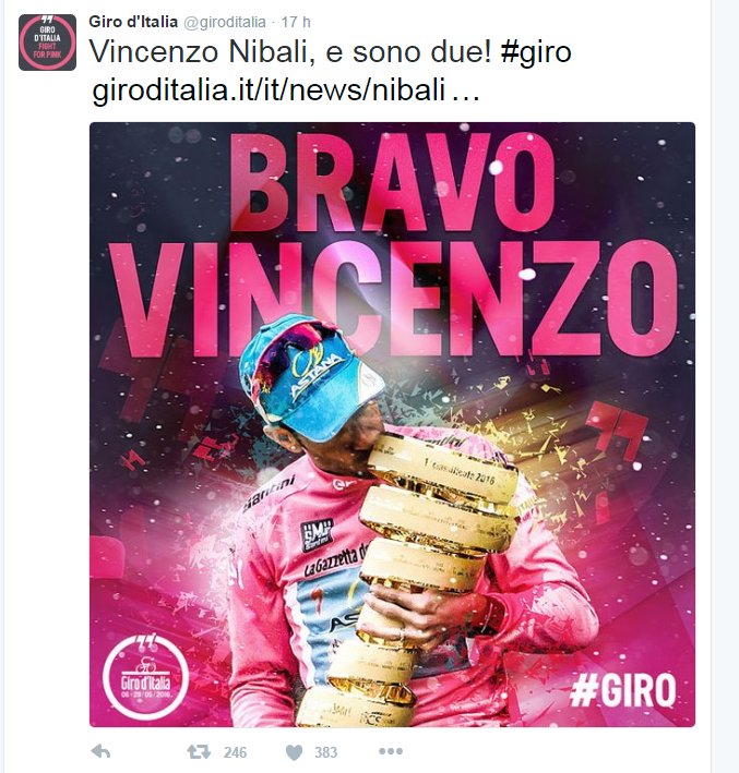 NielsenIQItaly's tweet photo. 110kTweet per il #giro vinto dallo #squalo #Nibali! Scopri i report adhoc su #NielsenStore https://t.co/ZJqEpf0v9a https://t.co/onFwkmRp3h