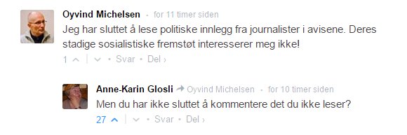 Det er jo en og annen perle i kommentarfeltene også!