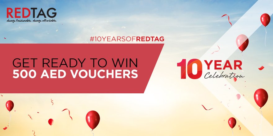 RedtagFashion's tweet photo. Time for #10YEARSOFREDTAG! Get ready to delve into REDTAG history &amp; win vouchers worth 500 AED! https://t.co/djYveNjf70