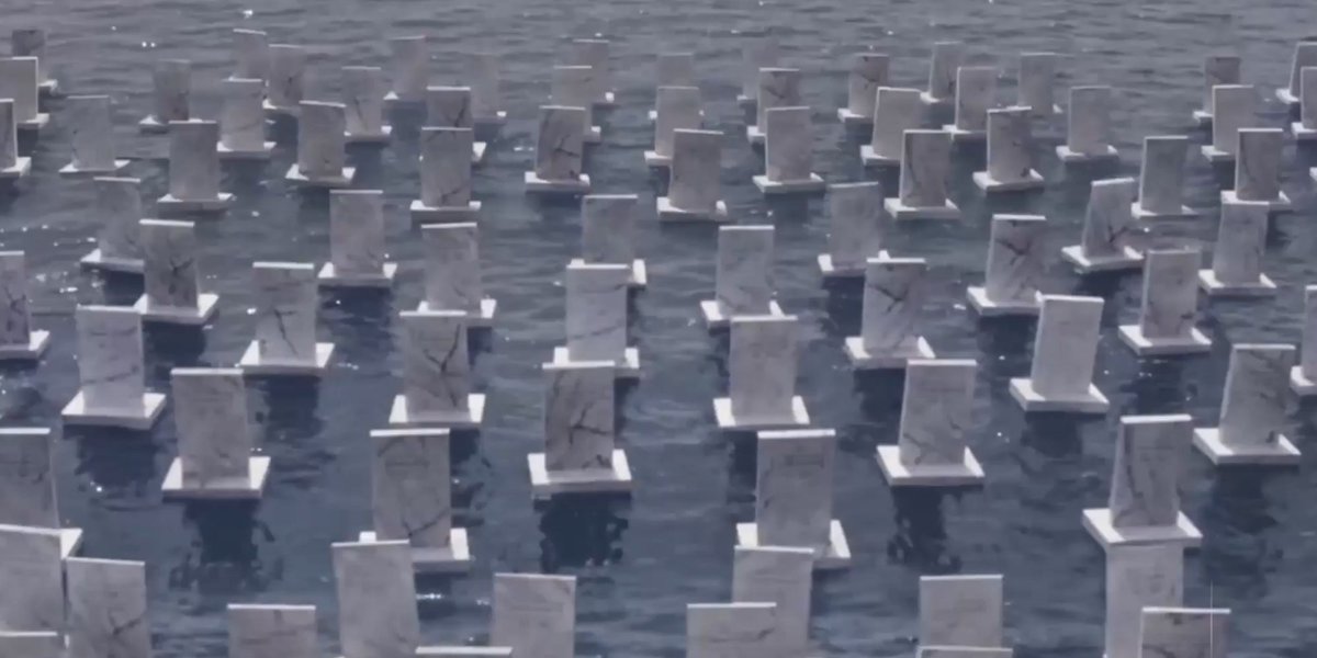 HuffPost's tweet image. "Sea cemetery" commemerates Syrian refugees who died trying to reach Europe huff.to/25n6xWb