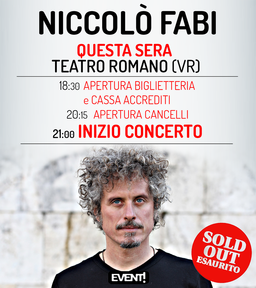 EVENTIVr's tweet photo. È la sera di Niccolò Fabi al Teatro Romano di #Verona!
Il concerto è sold-out e confermato anche in caso di pioggia https://t.co/POrw8tiRsi