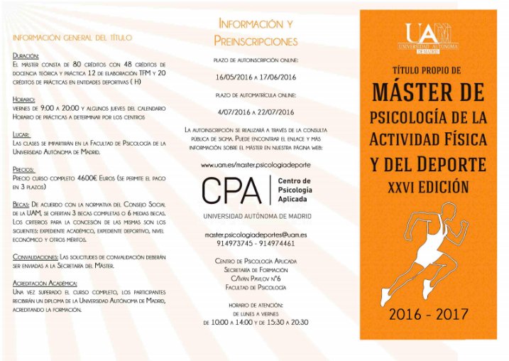 FaculEDUAM's tweet photo. Master de Psicología de la Actividad Física y el Deporte
#UAM #MasterUAM
https://t.co/dHJg7GK9Ct https://t.co/9f1qsXX0hc