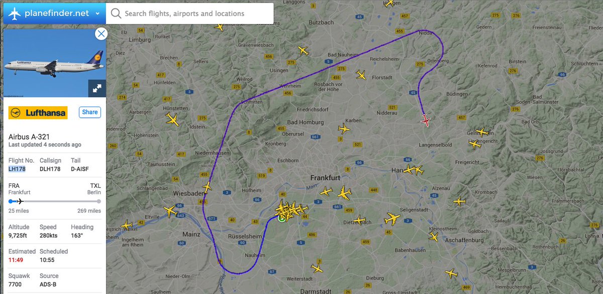 airlivenet's tweet photo. BREAKING Lufthansa #LH178 is declaring an emergency and returning to Frankfurt. Live: https://t.co/Ujl9thvCIj https://t.co/OgSpOJjlsH