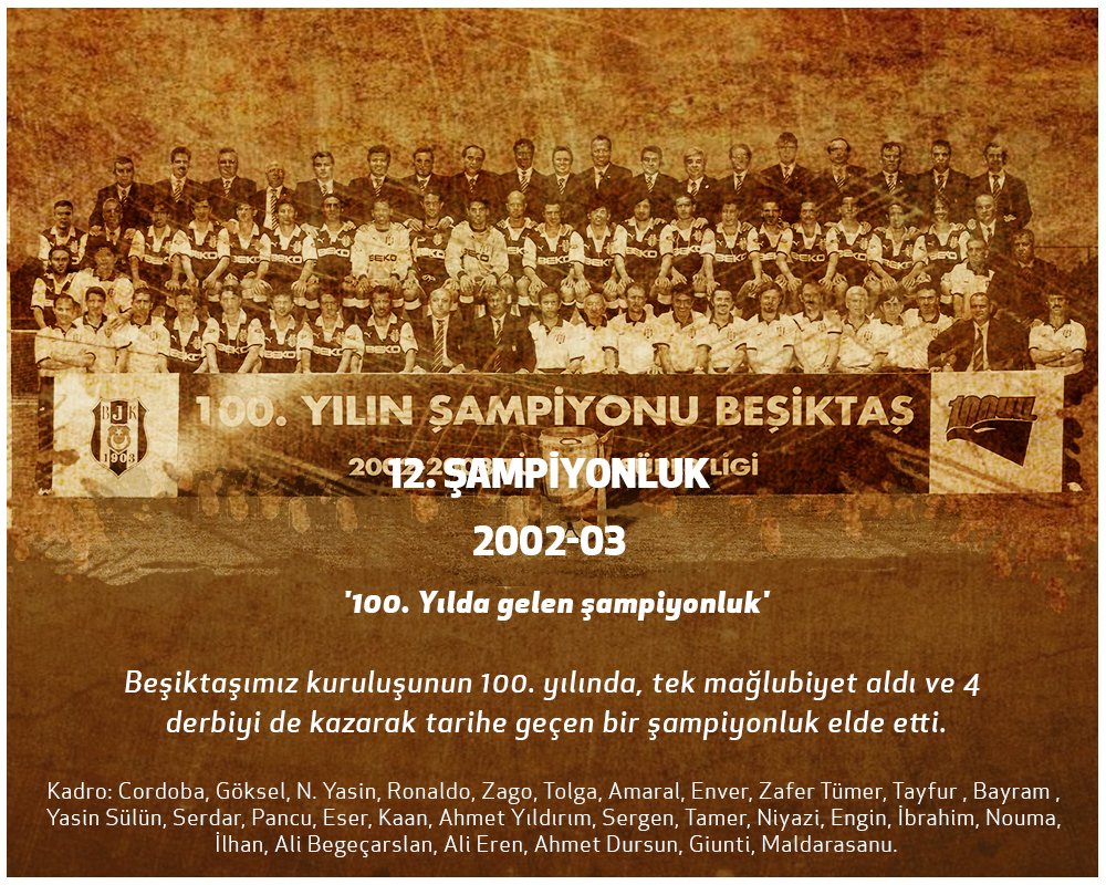 Besiktas's tweet photo. 12. Şampiyonluğumuz
2002-03
Şanlı, şerefli sporcularımıza teşekkürlerimizi sunarız. https://t.co/c5aa81kMsS