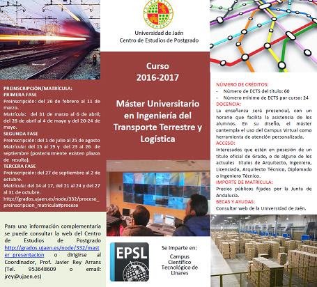 CICCPDemAndaluc's tweet photo. #Jaen Máster Universitario en Ingeniería del Transporte Terrestre y Logística (2016-2017) https://t.co/73UsOdrijg https://t.co/1Ybyk9S3T3