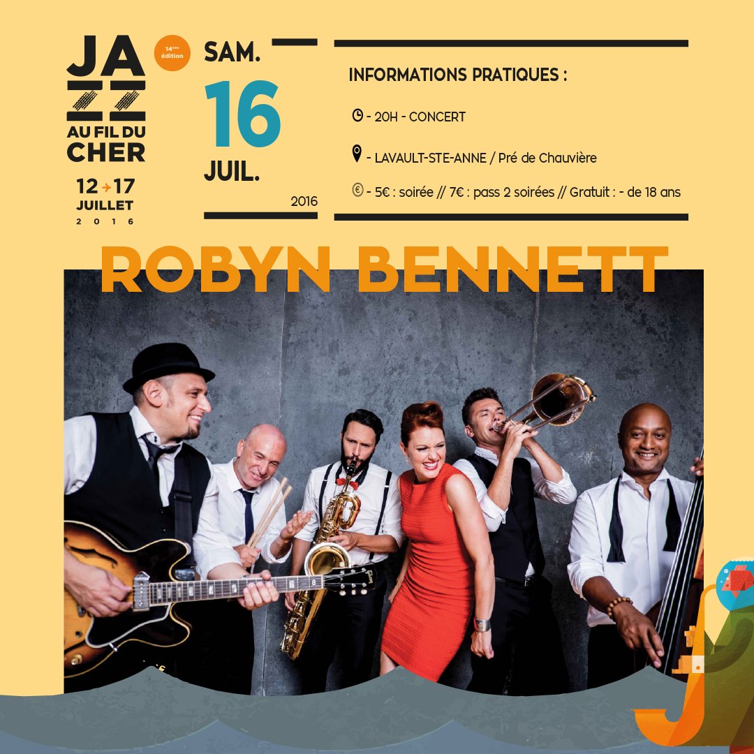 JFDC16's tweet photo. Voici la programmation complète de Jazz Au Fil Du Cher 2016 !
Avec #RobynBennett &BangBang ! #JFDC16 https://t.co/tIEvNkvwQW