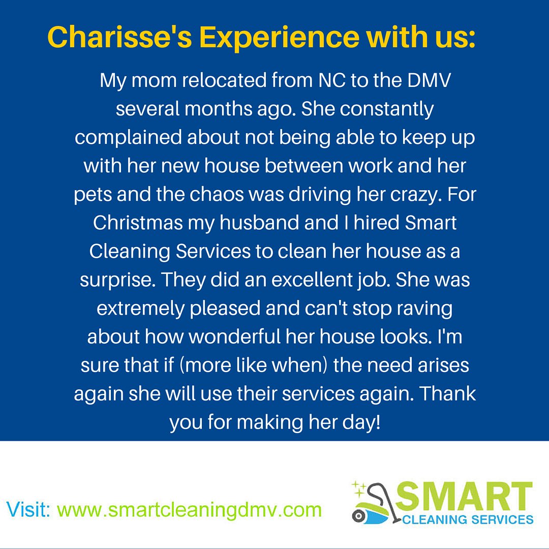 smartcleaningva's tweet photo. Charisse's  experience
#housekeeping #business #rt #startup #testimonial #success #cleaning https://t.co/WcR4wewLUD