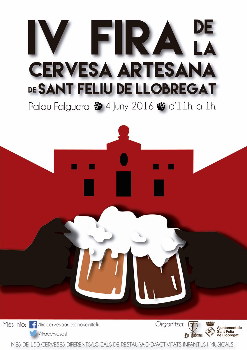 Aquest dissabte organitzem la 4Fira  de la Cervesa Artesana.
Palau Falguera
11h a 1 matinada.
#firacervesasf