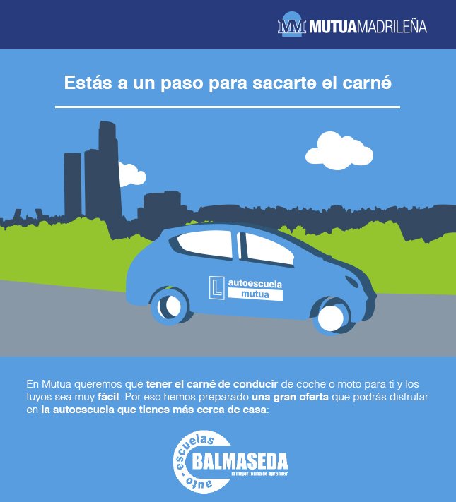 AEBalmaseda's tweet photo. ¡Aprovecha esta súper oferta con la mutua!Pack coche básico por 159€,Pack moto por 99€. Infórmate en el 902 555 777 https://t.co/8tQjPUhIw3