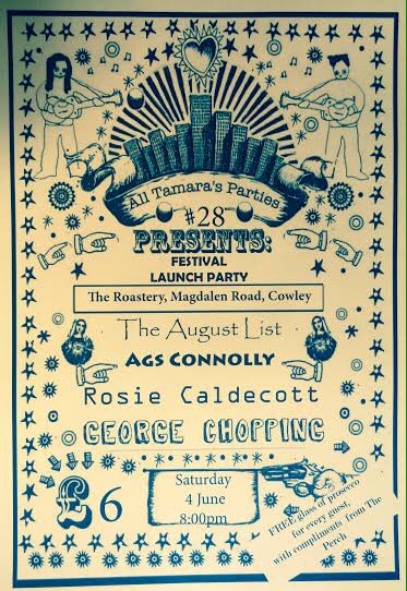 Hey, come to this next Saturday. <a href="/TamarasParties/">All Tamara's Parties</a> Festival warm up show with <a href="/AgsConnolly/">Ags Connolly</a> &amp; <a href="/RosieCaldecott/">Rosie Caldecott</a>.