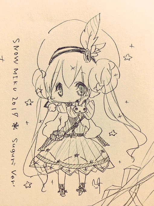 ちょっと後出しジャンケンっぽいけど、うちの雪ミクさんのデザインを少しだけもう一工夫してみたらくがき◡( ╹◡╹ )◡ 