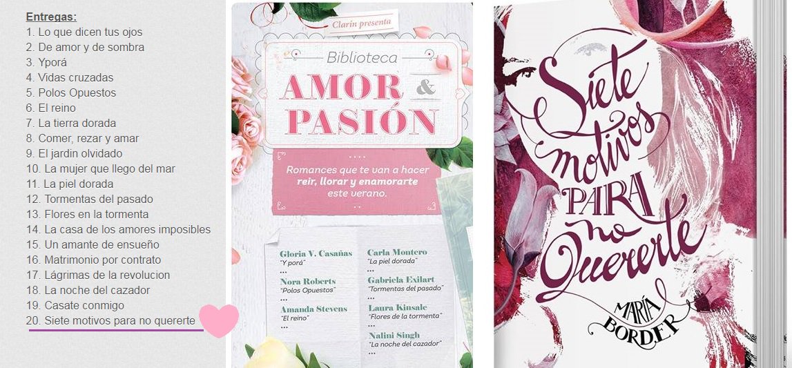 MariaBorderCuen's tweet photo. Recuerden que el 1º de junio también sale #SieteMotivosParaNoQuererte por la colección de Clarín #AmorYPasión https://t.co/soVqg2BU0v
