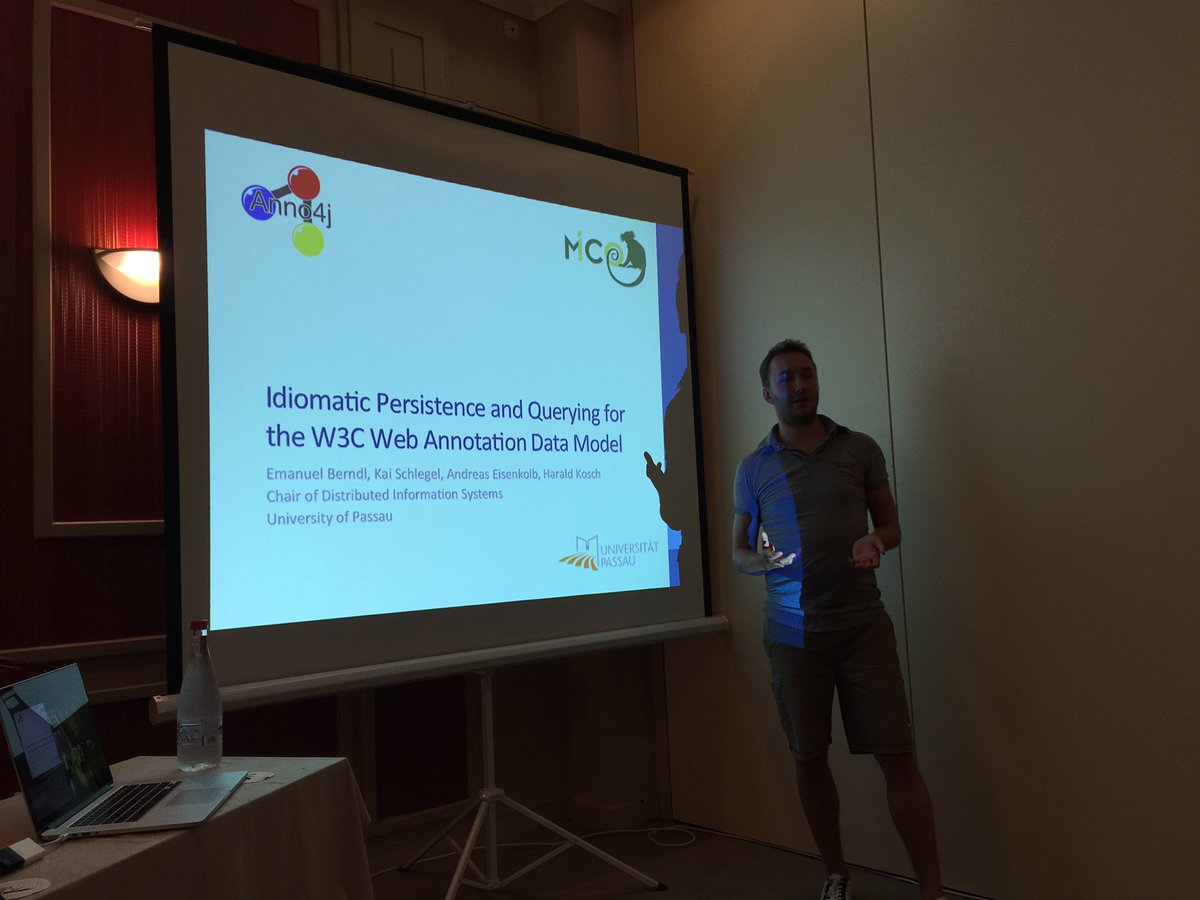 schlegel_k's tweet image. Emanuel Berndl presenting Anno4j at #lime2016. A java library for #webannotations produced during @mico_project