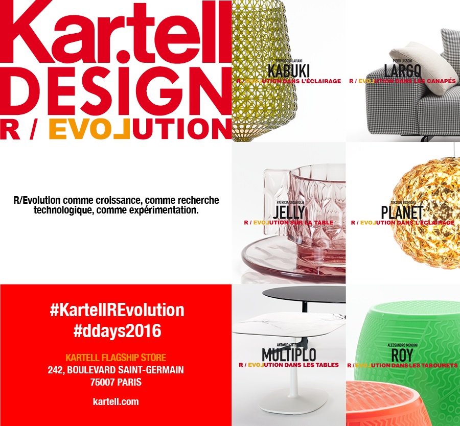 KartellOfficial's tweet photo. From today to 5 June, make the revolution with #Kartell at @DDays_Paris 2016!
#KartellREvolution #ddays2016 https://t.co/WMKV6UoxFT