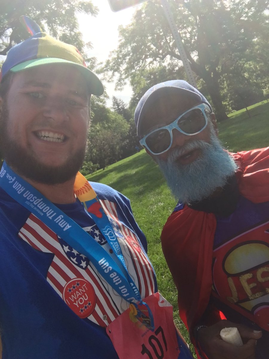 ItsMeDougD's tweet photo. A great day & turnout for the #AmyThompsonRun! Snapped a pic with KC icon #SuperJesusRunning too! #HealthierStories https://t.co/m8Arj7vpJm