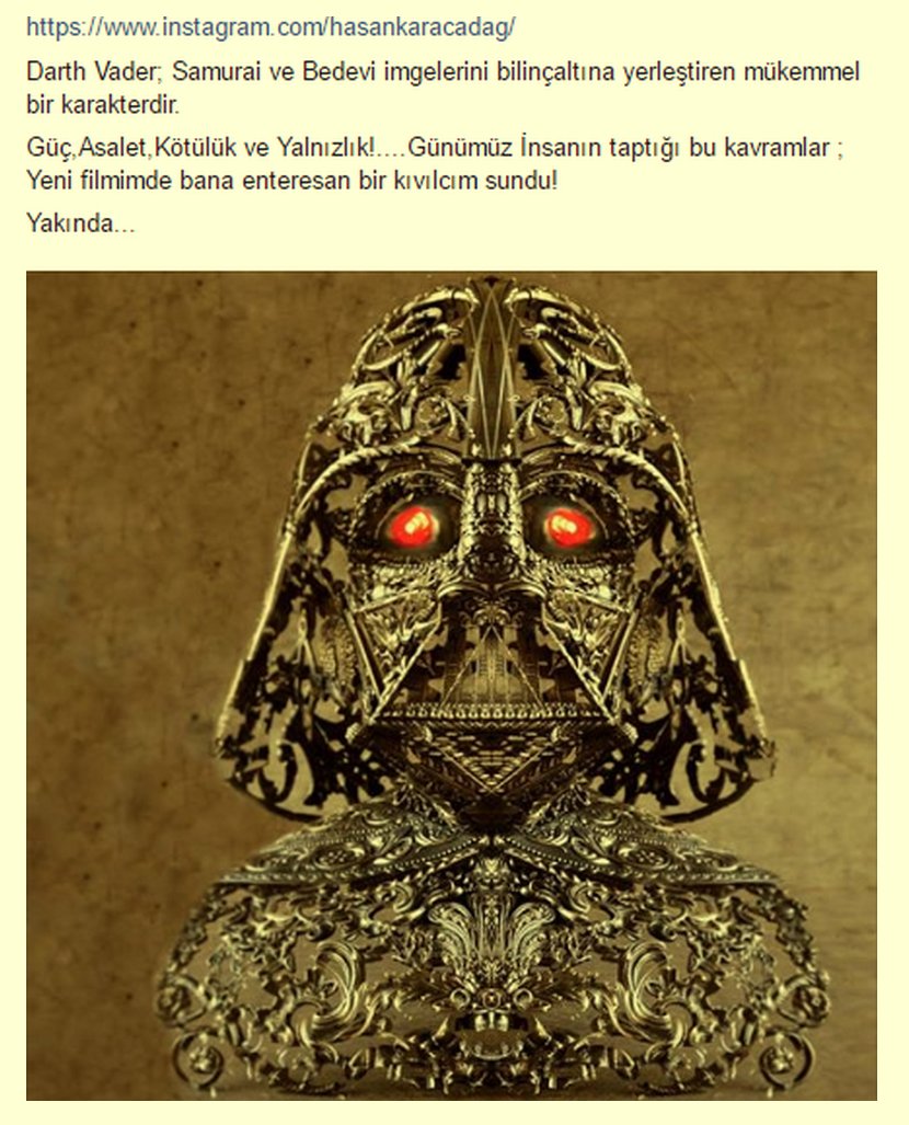 instagram.com/hasankaracadag/

Darth Vader; Samurai ve Bedevi...!

Güç,Asalet,Kötülük ve Yalnızlık...!