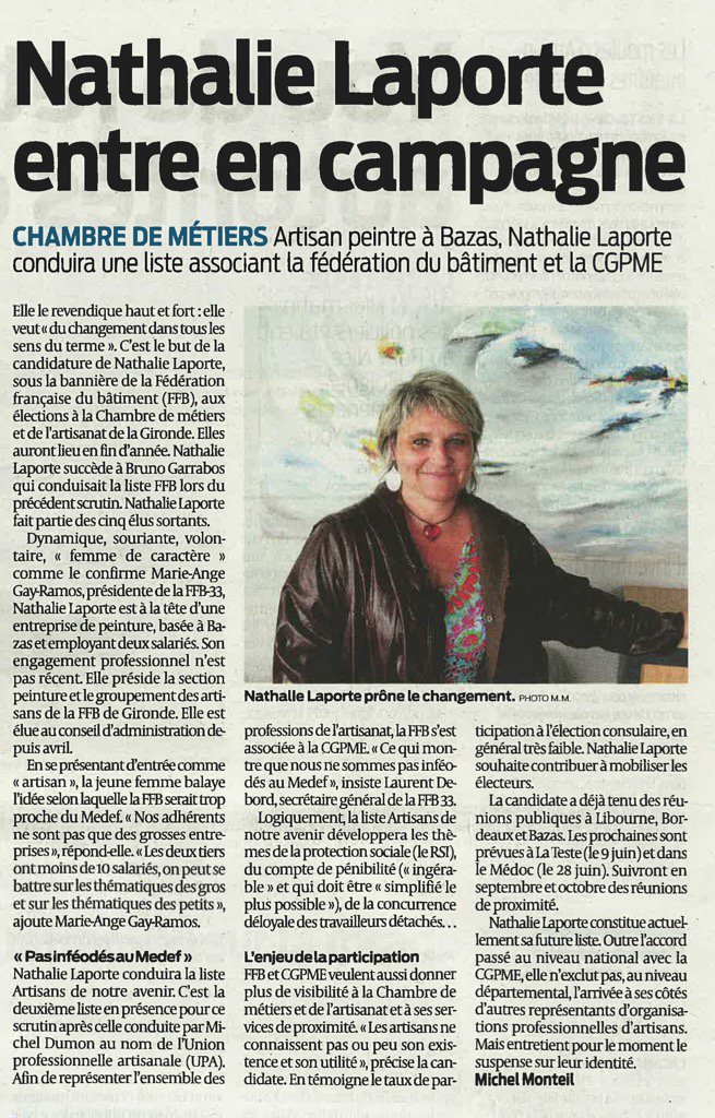 FFB_GIRONDE's tweet photo. #Chambre de Metiers Gironde @Laport3Nathalie entre en campagne https://t.co/z74vLauYHf