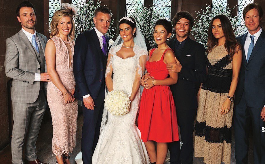 the1Dscene's tweet image. Louis and Danielle at Jamie Vardy&apos;s wedding.