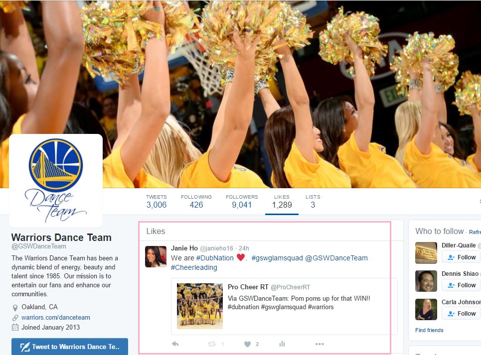 janieho16's tweet photo. .@GSWDanceTeam thanks for the like :) #Cheeleaders #GoldenStateWarriors #warriors https://t.co/vBTega0Aej