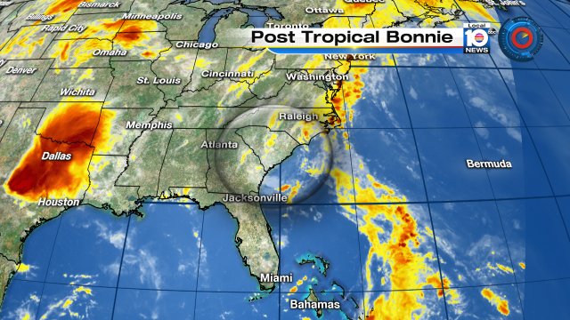 Bonnie just had her last advisory as of 11AM. The system is very tough to pick out on the satellite. Watch Local10 https://t.co/xzWQ4TOV3p