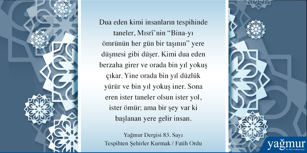 “Tespih bir yerde Mısrî’nin yıkılan binası olurken, başka bir yerde semah oluverir.” ►goo.gl/kl7wdw