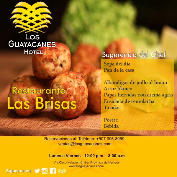 HerreraNoticia's tweet photo. Inicia la semana con el #MenúEjecutivo de hoy #Lunes en #RestauranteLasBrisas #HotelLosGuayacanes #Chitré https://t.co/t6hpDrUwYa