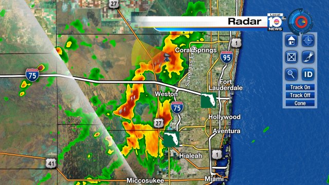Sea Breeze storms are producing some heavy rain, hail and gusty winds Inland. Watch Local10 at 4PM for more. https://t.co/JDuwStYdPR