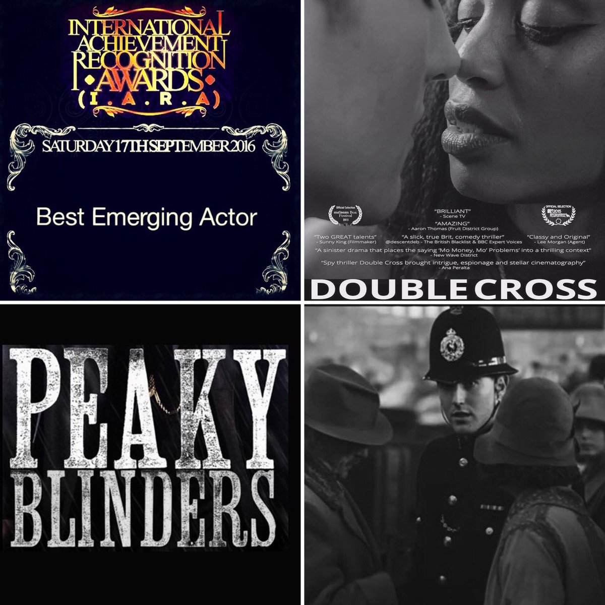 SamBenjaminNow's tweet photo. Got tickets for @IARAwards ? Nominated for 'Best Emerging Actor' #Awards #HappyMonday #DoubleCross #PeakyBlinders https://t.co/faedFWifOG