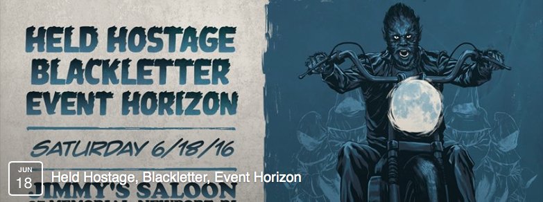 <a href="/wtfblackletter/">Blackletter</a> <a href="/Heldhostageband/">Heldhostage</a> &amp; @EventHorizonNY June 18th at <a href="/JimmysSaloon/">Jimmy's Saloon</a> #MusicMonday #rock #RI #blackletter