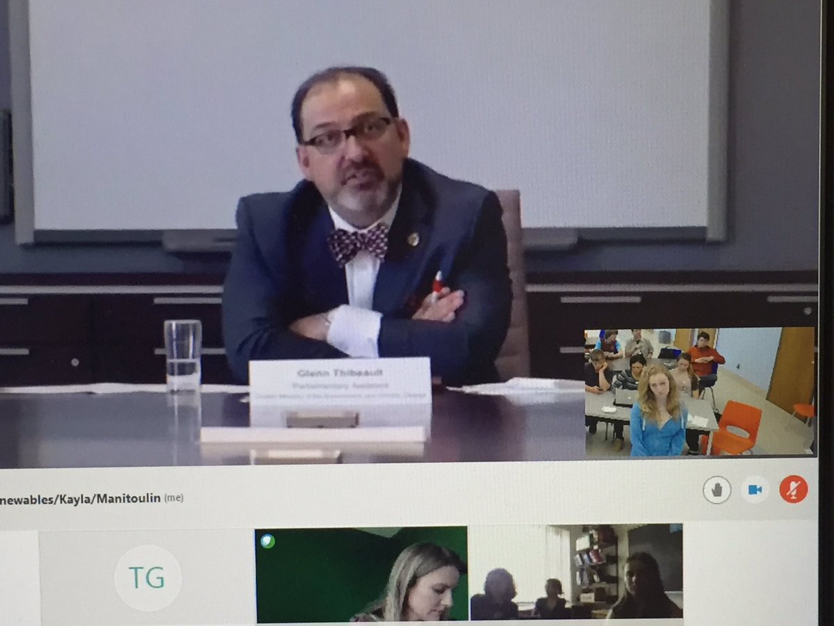 MZegil's tweet photo. Kayla and MPP Glen Thibeault chatting about hair products and climate change @GreenLearning #CCWIL https://t.co/Jyjt18UQib
