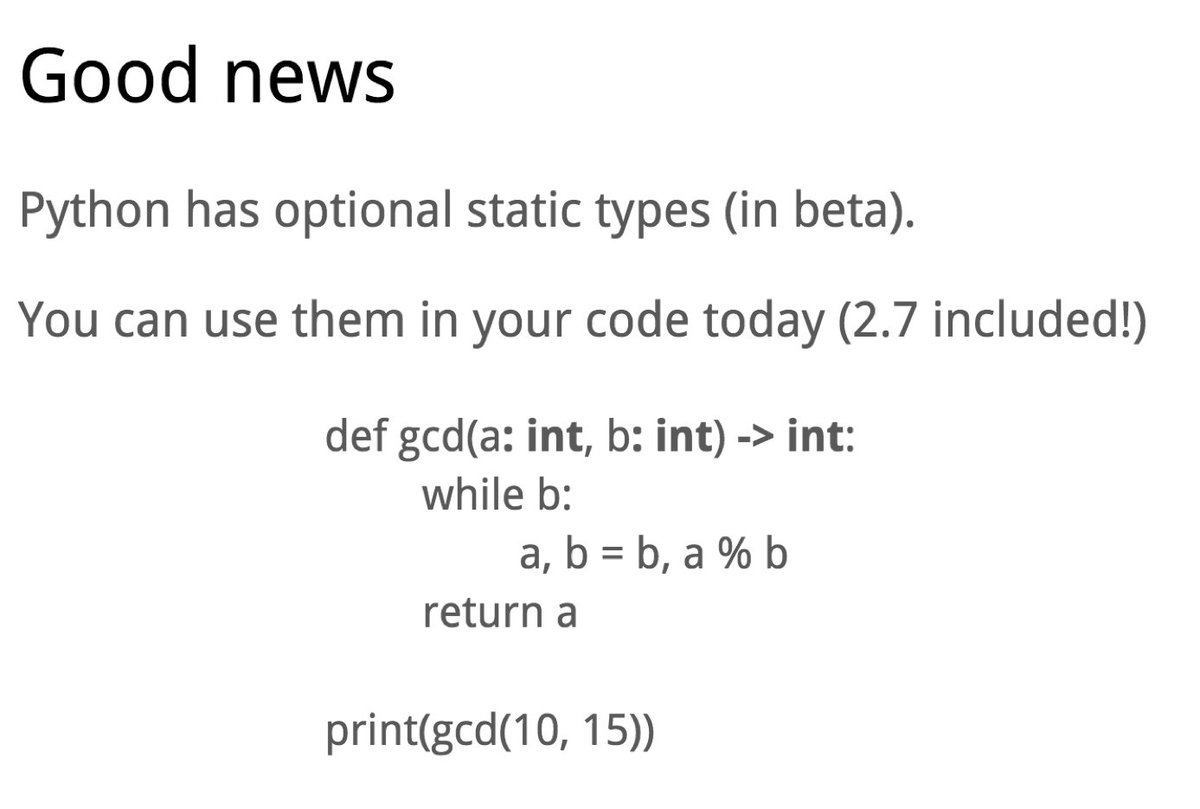 randal_olson's tweet image. .@gvanrossum announced (optional) static typing in #Python. #PyCon2016 #programming

Slides: dropbox.com/s/efatwr0pozsa…