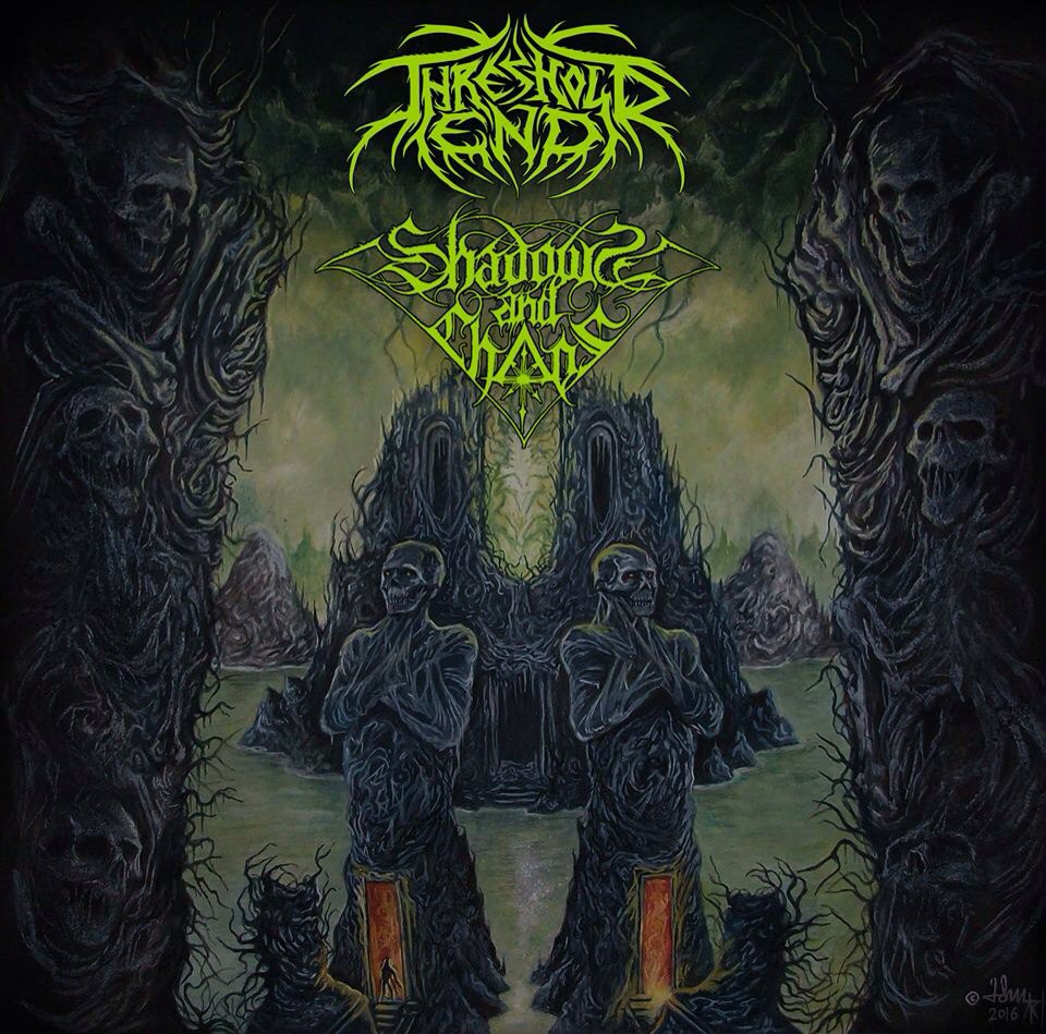 Portada oficial del Tape/Split de las bandas colombianas Threshold End y Shadows and Chaos de Colombia