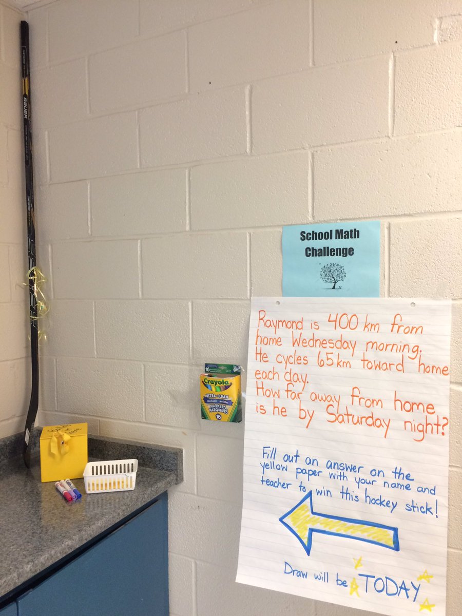 MissADua's tweet photo. SPC math challenge with an incentive :)  Lots of problem solving in the halls today! Great idea Marlo Wright #sccdsb https://t.co/F7bFrid4IS