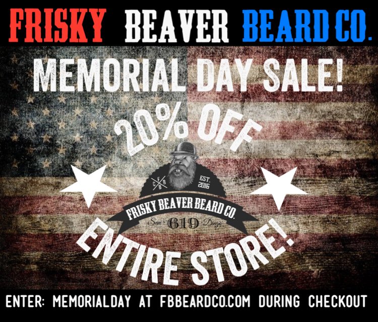 fbbeardco's tweet image. In honor of Memorial Day we are offering 20% off our entire store for today only #MemorialDay2016 #beard #sale