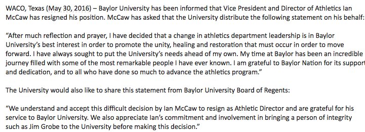 Mark_Schlabach's tweet image. Baylor AD Ian McCaw resigns...