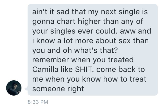 BRATDELUXE's tweet photo. 1. why are taking fame into the situation? 2. of course you'd know more about sex #gettestedandchill 3. it's camila https://t.co/oA4NOTehxe