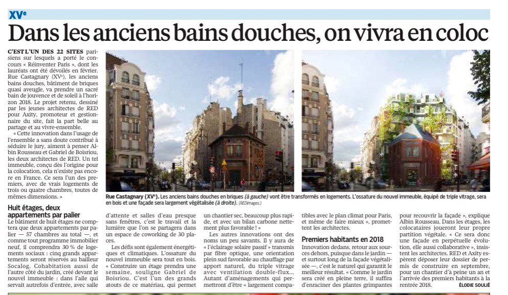 IanBrossat's tweet photo. [Lu dans Le Parisien] Dans le 15e, les anciens bains-douches transformés en un immeuble tout en coloc. #Logement https://t.co/kfdcoYyRMa