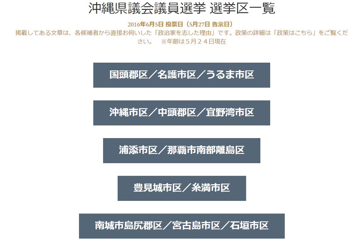 沖縄タイムス 沖縄県議選 あなたの地域の立候補者 どんな政策 T Co P3e7xxtwfb 沖縄県議選 早稲田大学マニフェスト研究所 沖縄タイムス
