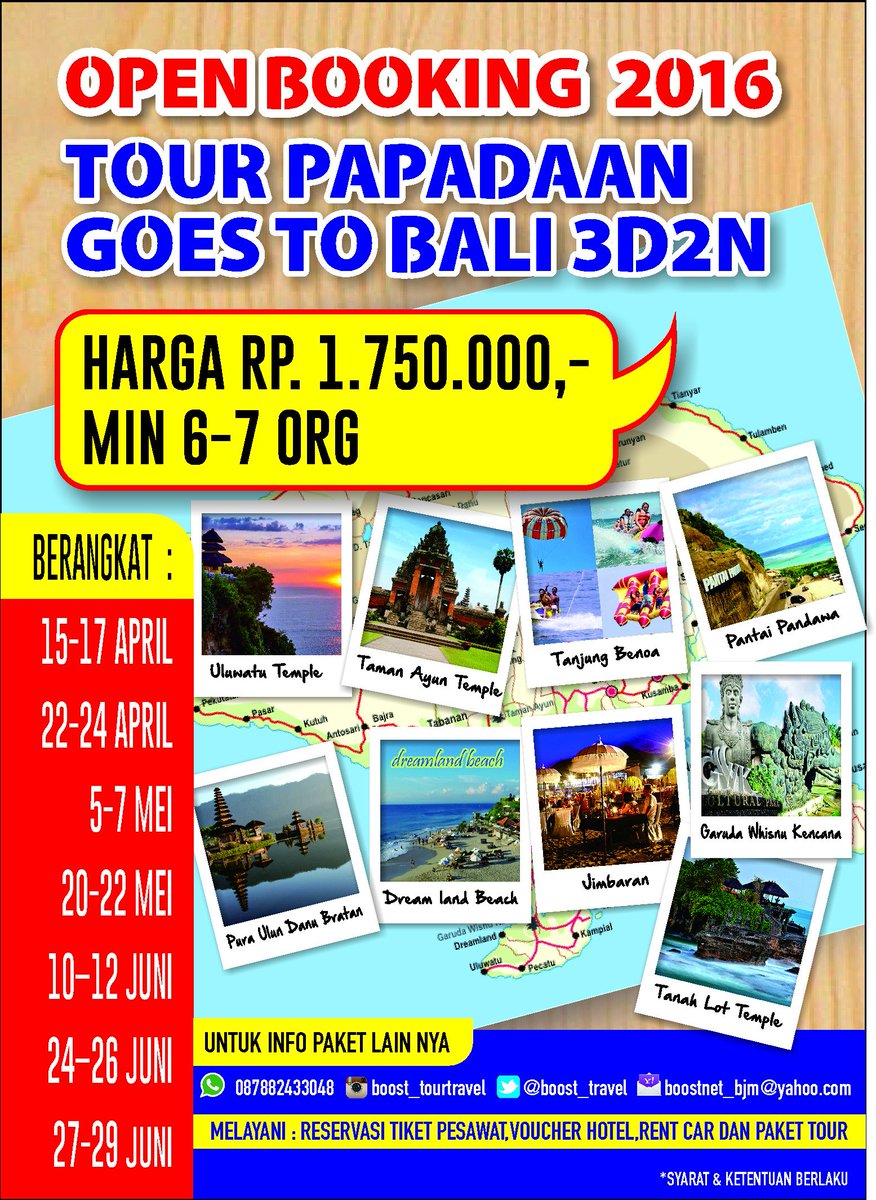 Boost_Travel's tweet photo. TOUR PEPADAAN BALI 2016  OPEN JUNI ONLY : 1.750.000/PAX  INFO : 087882433048 @ApunkBpost @andifaurica @irsan_azhari https://t.co/CLG4OKB7TH