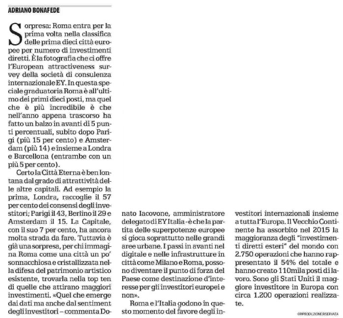 EY_Italy's tweet image. #FDI Roma, nella top 10_&apos;la partita delle superpotenze europee si gioca nelle grandi aree urbane&apos; @DonatoIacovone