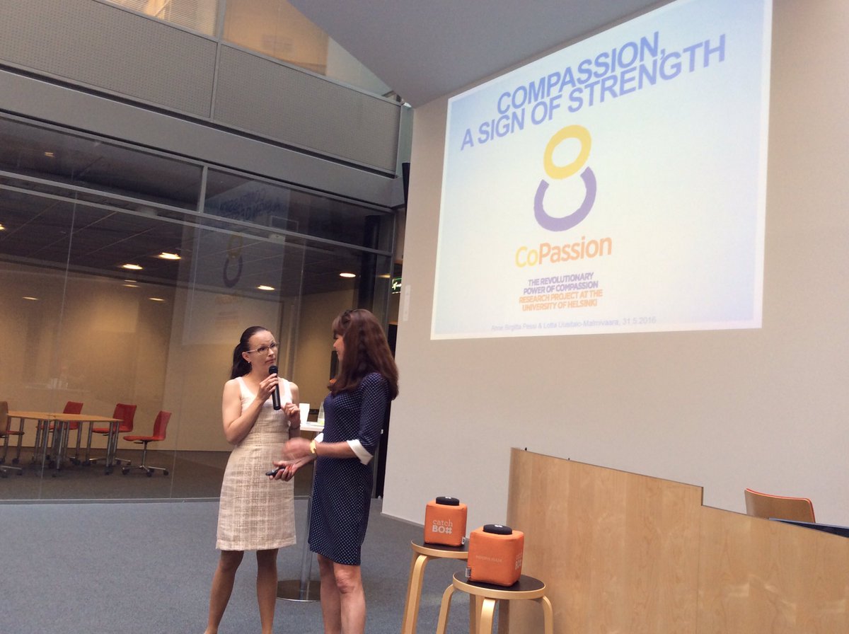Now ladies on stage <a href="/Minervatori/">Minerva-tori</a> Anne Birgitta Pessi and Lotta Uusitalo-Malmivaara <a href="/helsinkiuni/">University of Helsinki</a> <a href="/CoPassion_hanke/">CoPassion tutkimus</a>
