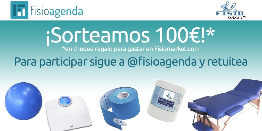 fisioagenda's tweet photo. ¡Sorteo! Sigue a @fisioagenda y RT para ganar 100€ en material de @fisiomarket ¡suerte! =)
https://t.co/BL7LngIbje https://t.co/5t1PH5Kt5u