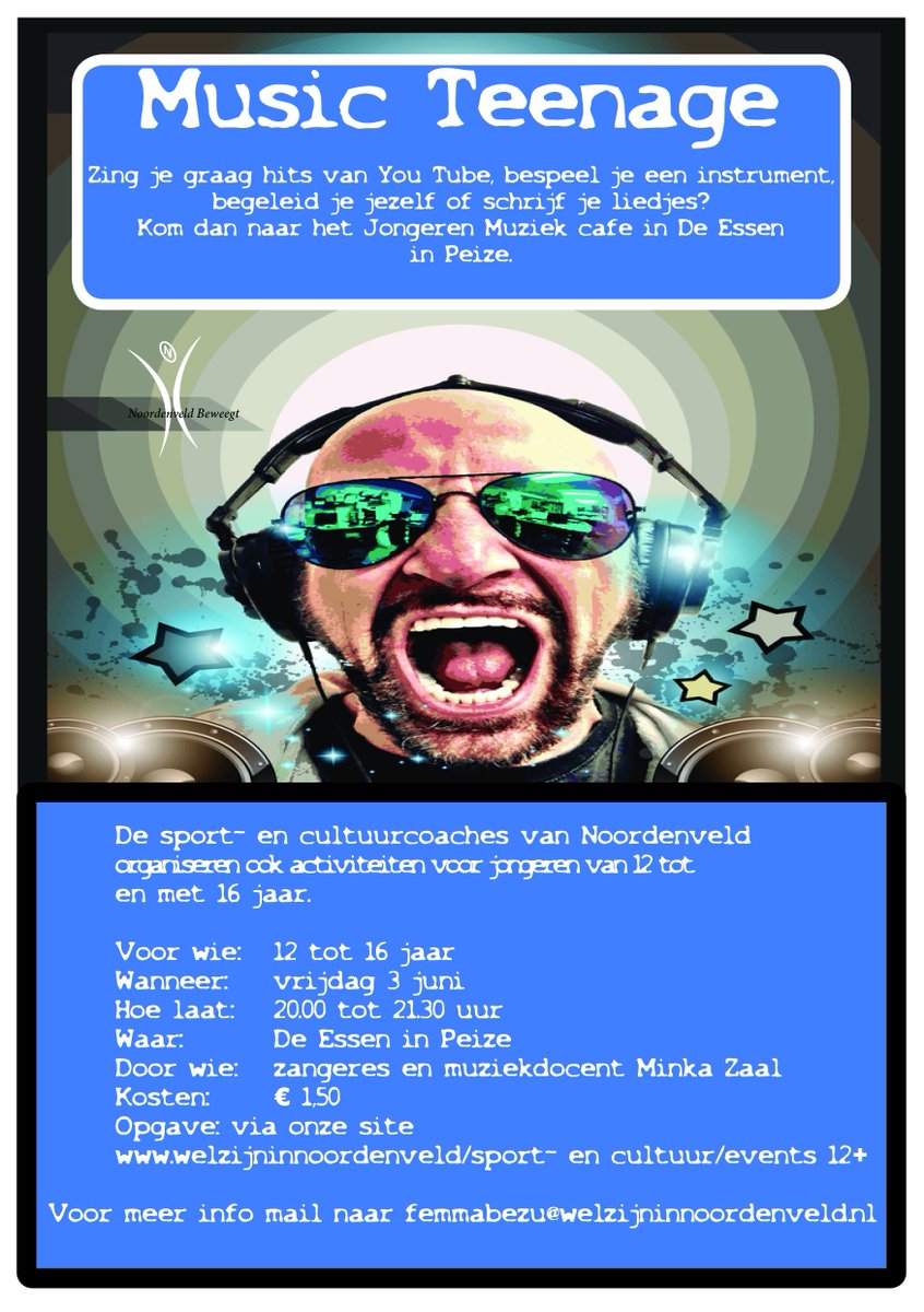 Hou je van zingen of muziek maken? Kom dan naar het Jongeren Muziek Café in de Essen in Peize op vrijdag 3 juni!